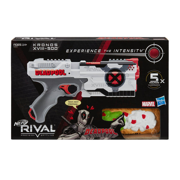 Deadpool Nerf Rival Blaster -- Kronos XVIII-500 with Deadpool X-Force Deco, Foam Chimichanga, 5 Nerf Rival Rounds